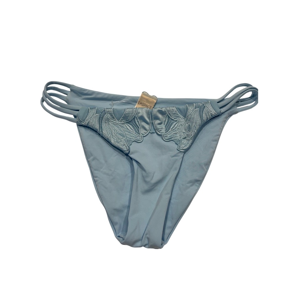 L*Space Bikini Bottom Floral Embroidery Strappy Side XS Light Blue Excellent